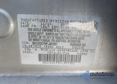 2015 Nissan Versa Note Sv from USA, damaged, VIN 3N1CE2CP5FL397321